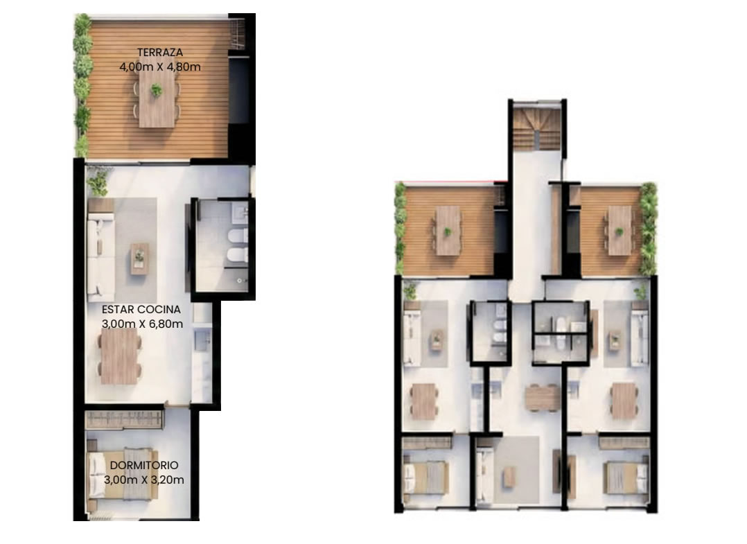 Plano Departamento 1 dormitorio 60m²