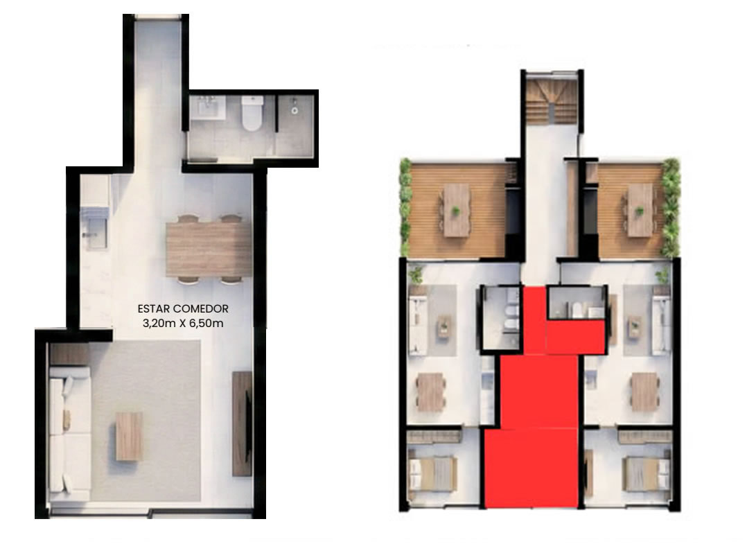 Plano Monoambiente 32m²